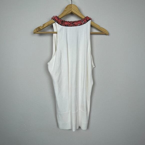 Cache Y2K Knit Beaded Tank Top Ivory Small Boho Festival Gathered Waist S - Picture 5 of 8